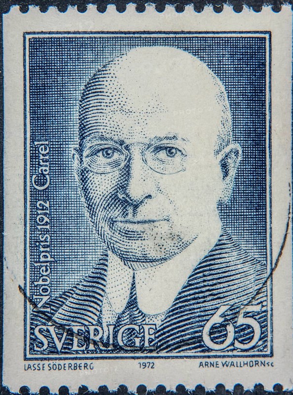 Alexis Carrel (1873, 1944) was a French physician. In 1912 he received the Nobel Prize in Physiology or Medicine. Portrait on a Swedish postage stamp