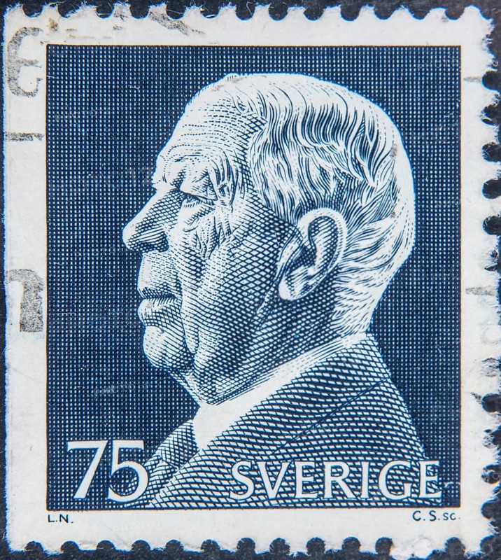King Gustaf VI Adolf, 1882-1973, king of Sweden, portrait on a Swedish stamp, Sweden