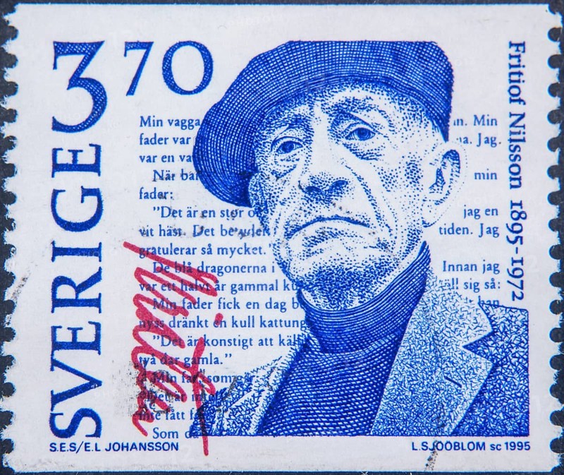 Fritiof Nilsson Piraten, (1895, 1972) Swedish author and lawyer. Portrait on Swedish postage stamp