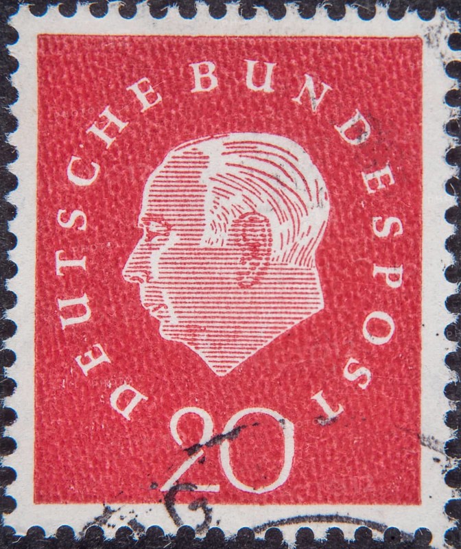 Theodor Heuss, (1884, 1963) was a German politician and the first Federal President of West Germany during the years 1949-1959. Portrait on a German postage stamp