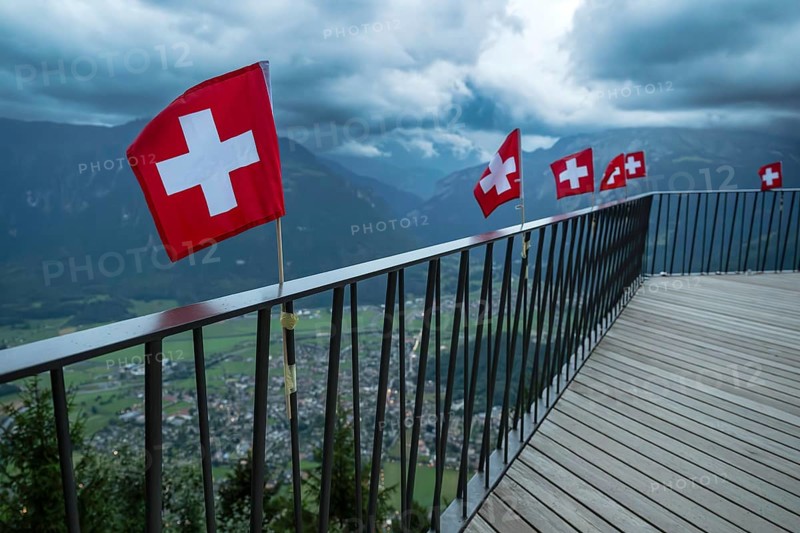 Swiss flags, Interlaken, Switzerland
