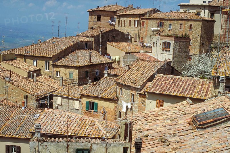 Roofs of the old town centre in Volterra, Italy