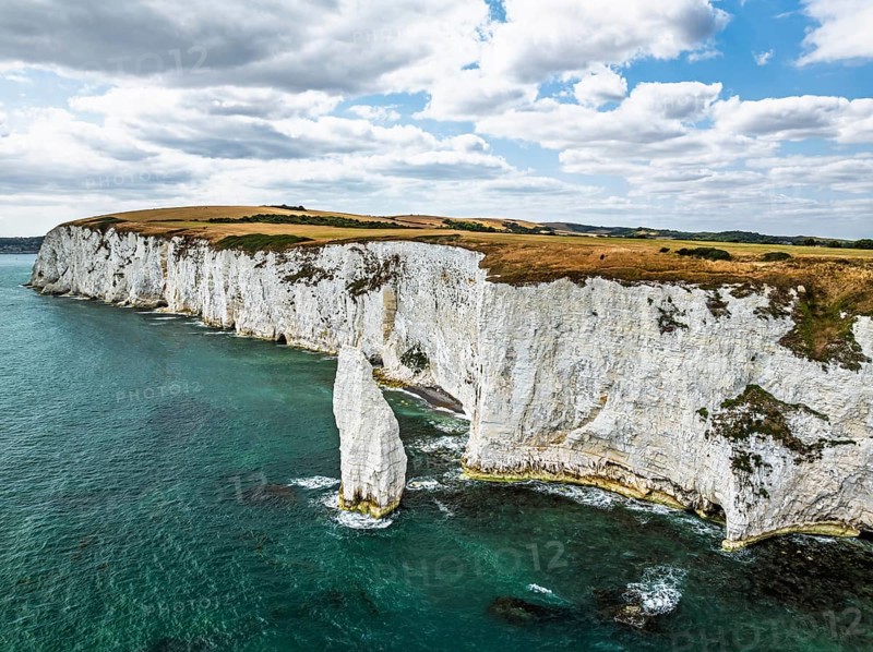 White Cliffs of Old Harry Rocks Jurassic Coast from a drone, Handfast Point, Dorset Coast, Poole, Dorset, England, United Kingdom