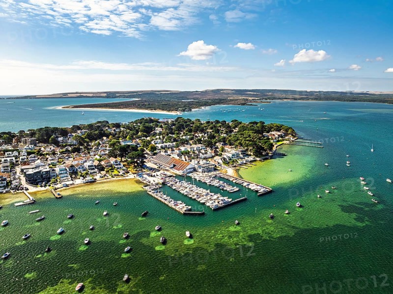Sandbanks from drone, Poole, Dorset, England, United Kingdom