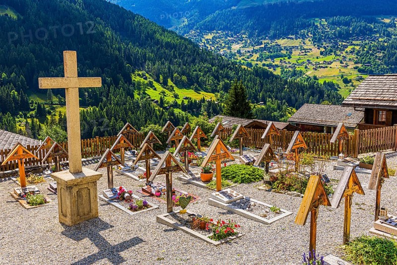 Communal cemetery of Ayer, Val d'Anniviers, Valais Alps, Canton Valais, Switzerland