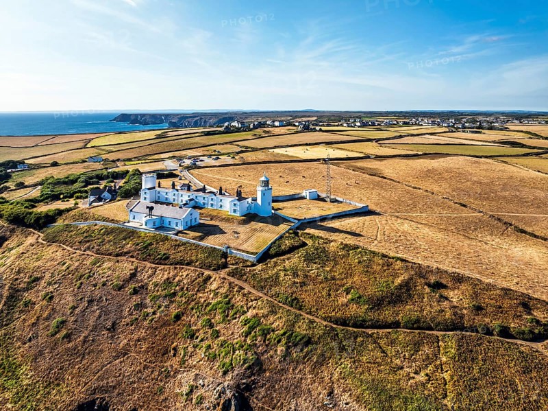Lizard Lighthouse from a drone, Lizard Point, Cornwall, England, United Kingdom