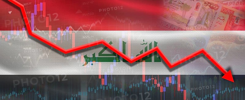 Iraq financial crisis on economic graph. Financial fall of Iraq on economy market