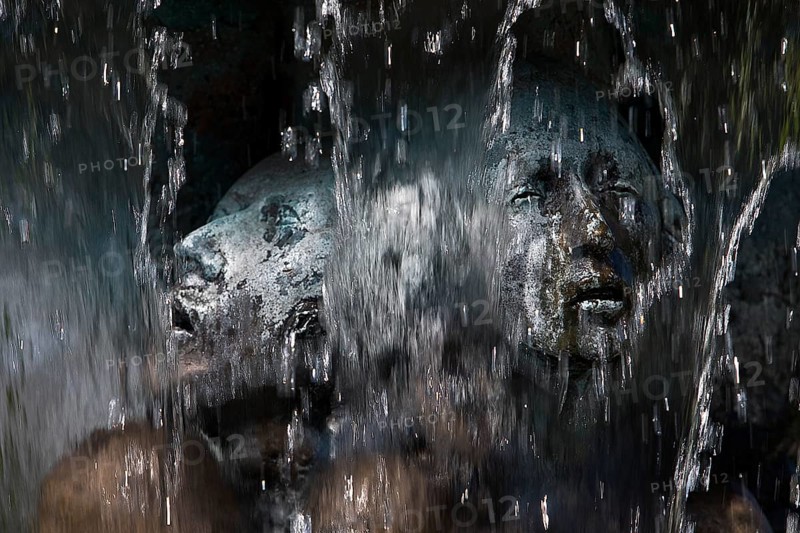 Fountain of Knowledge by Heinrich Jobst, close-up in the large spa gardens of Bad Nauheim, Hesse, Germany
