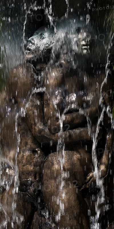 Fountain of Knowledge by Heinrich Jobst, close-up in the large spa gardens of Bad Nauheim, Hesse, Germany