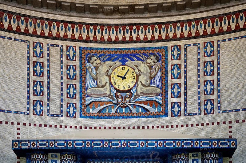 Waiting room in bathhouse 3 with mosaics from the Royal Bavarian Court Mosaic and Art Institute, Art Nouveau, Art Nouveau Forum, Sprudelhof, Bad Nauheim, Hesse, Germany