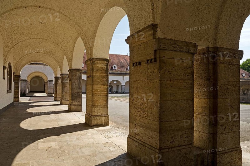 Arcade in the Sprudelhof, a spa complex built between 1905 and 1911 in Art Nouveau style, Bad Nauheim, Hesse, Germany