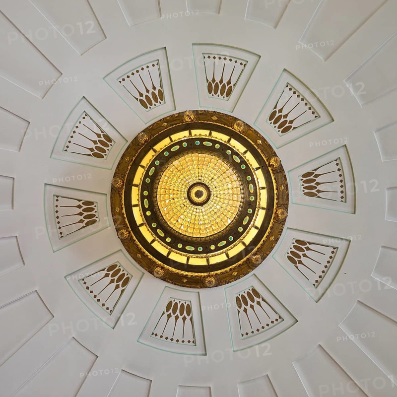Waiting room in bathhouse 3 with a view of the ceiling to the chandelier, Art Nouveau, Art Nouveau Forum, Sprudelhof, Bad Nauheim, Hesse, Germany