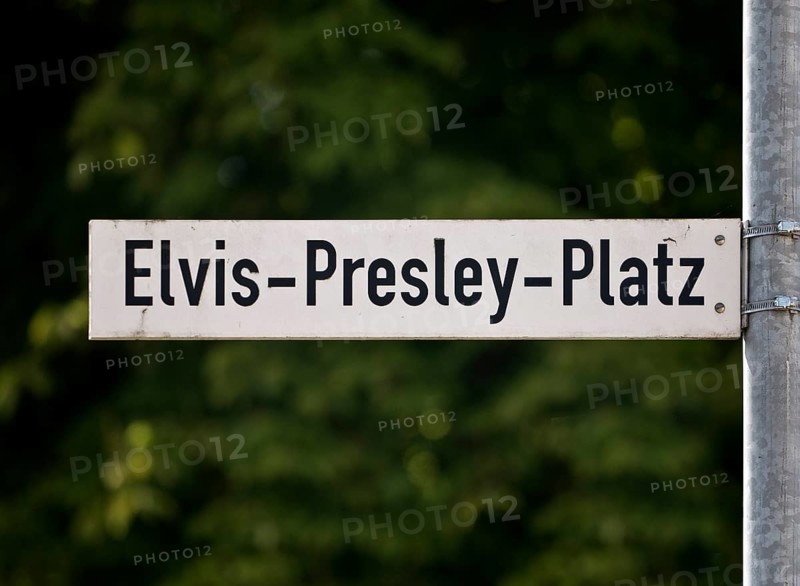 Street sign Elvis-Presley-Platz, Elvis Presley lived in Bad Nauheim, Hesse, Germany during his military service from 1958 to 1960