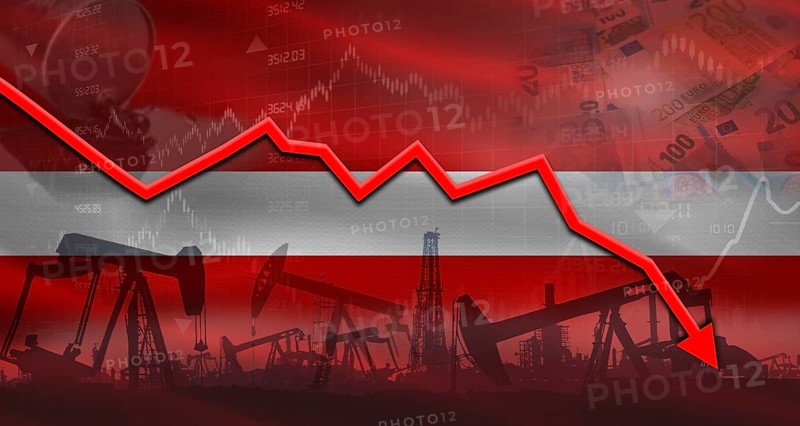 Fall oil price with flag of Latvia on economic chart, Petrol crisis with Latvia flag on financial graph