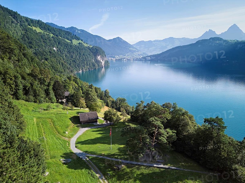 Rütli meadow, Grütli Museum and the Rütli House, fountains and the myths behind, Lake Lucerne, Rütli, Canton, Uri, Switzerland