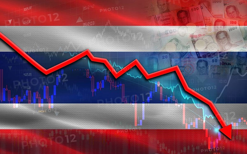 Thailand financial fall on economy market. Thailand financial crisis on economic graph