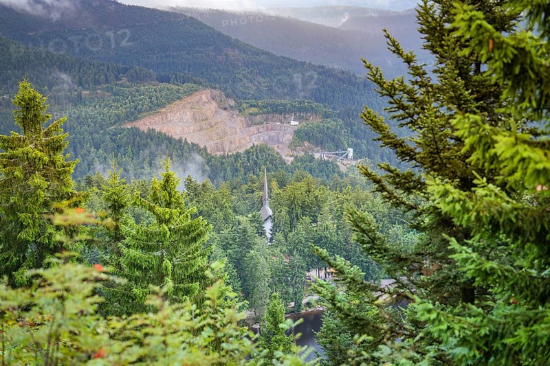 Panorama with a view of forests and mountains offering an impressive wide landscape, Mummelsee, Seebach, Ortenau district, Black Forest, Germany