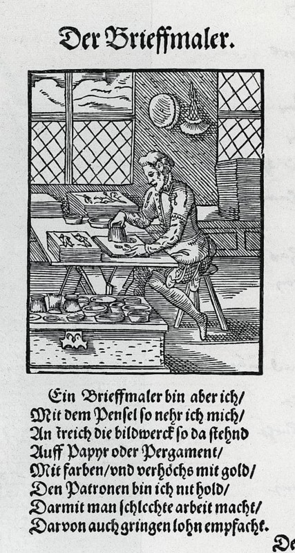 The epistolary painter, description of all classes on earth, 1568, woodcut by Jost Amman from Könnecke Bilderatlas zur Geschichte der Deutschen Litteratur Marburg, 1887