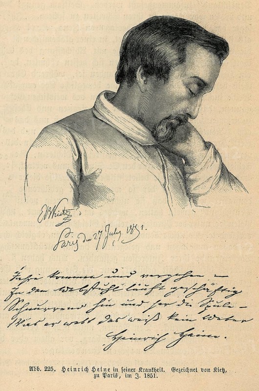 Heinrich Heine 1797-1856, drawn by Kietz in 1851, Heine als kranker Mann, Deutsche Literaturgeschichte, by Robert König, 9th edition from 1881