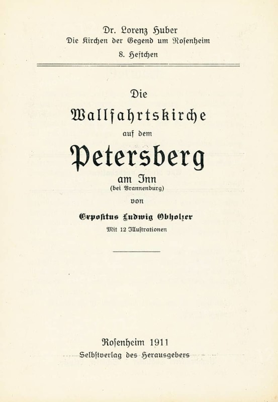 Title inside, reproduction church guide from 1911 Petersberg pilgrimage church, municipality of Flintsbach, Bavarian Inn Valley, Upper Bavaria