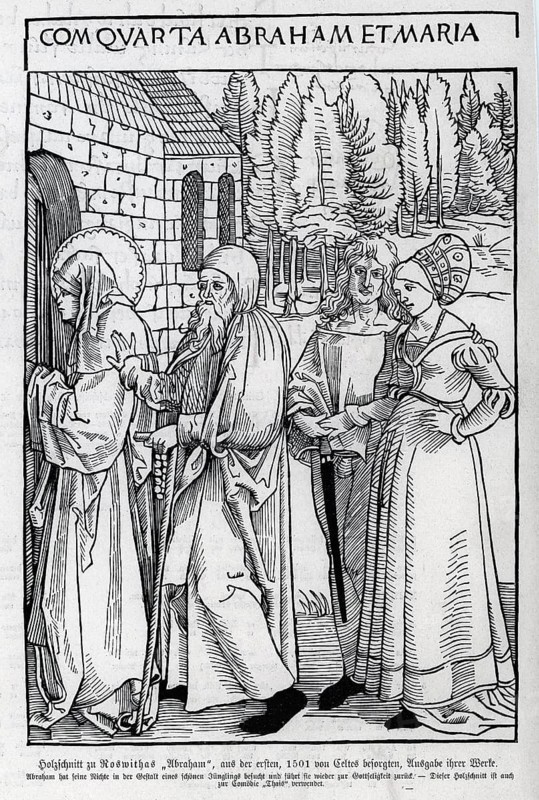 Abraham has visited his niece and leads her back to godliness, woodcut 1501, from Könnecke Bilderatlas zur Geschichte der Deutschen Litteratur Marburg, 1887