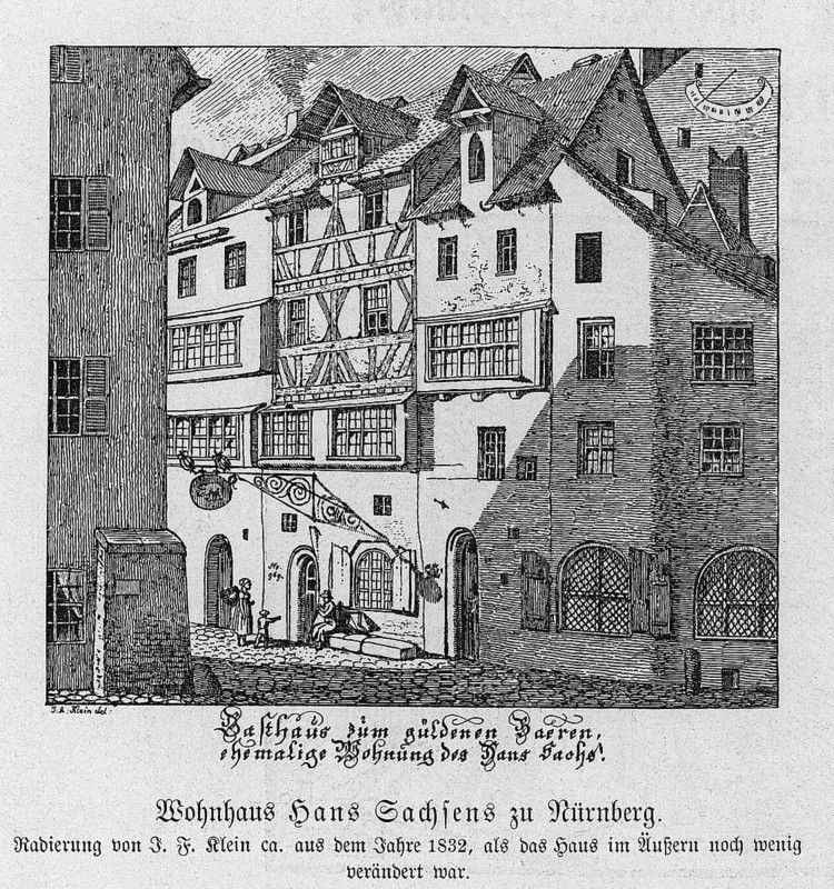 Former residence of Hans Sachs in Nuremberg after an etching from 1852, from Könnecke Bilderatlas zur Geschichte der Deutschen Litteratur Marburg, 1887