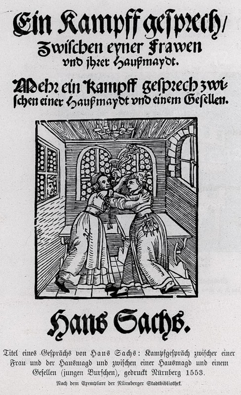 Title Argument between two woman, to a text by Hans Sachs, from Könnecke Bilderatlas zur Geschichte der Deutschen Litteratur Marburg, 1887