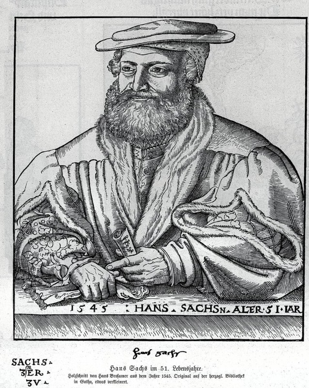 Hans Sachs at the age of 51 (1494-1576), from Könnecke Bilderatlas zur Geschichte der Deutschen Litteratur Marburg, 1887