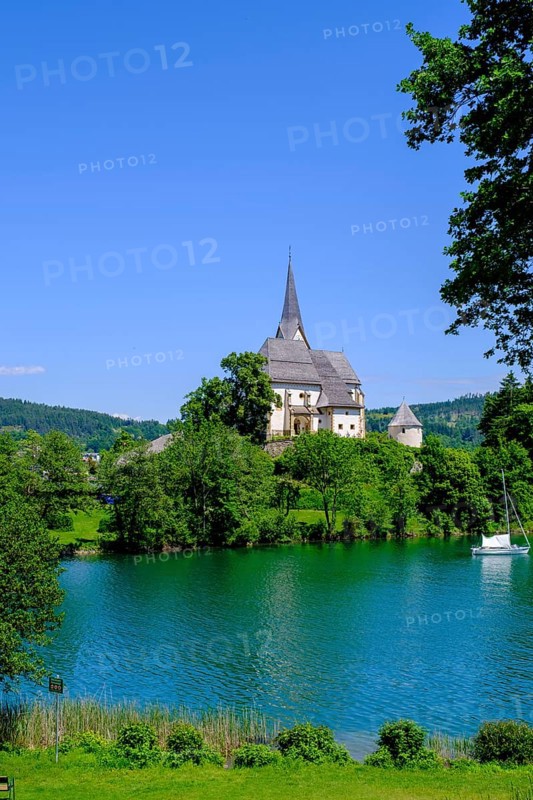 Maria Wörth pilgrimage church, on the southern shore of Lake Lake Wörth, Carinthia, Austria