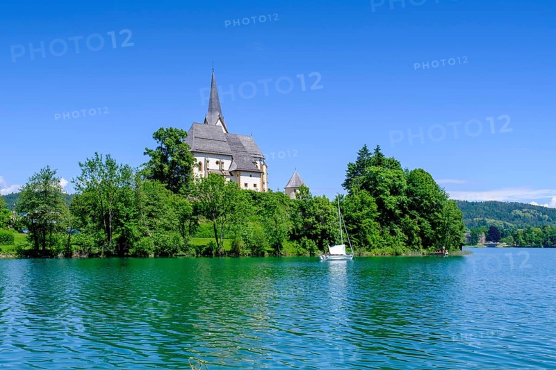 Maria Wörth pilgrimage church, on the southern shore of Lake Lake Wörth, Carinthia, Austria