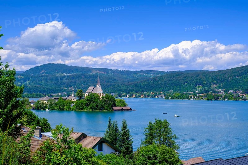 Maria Wörth pilgrimage church, on the southern shore of Lake Lake Wörth, Carinthia, Austria