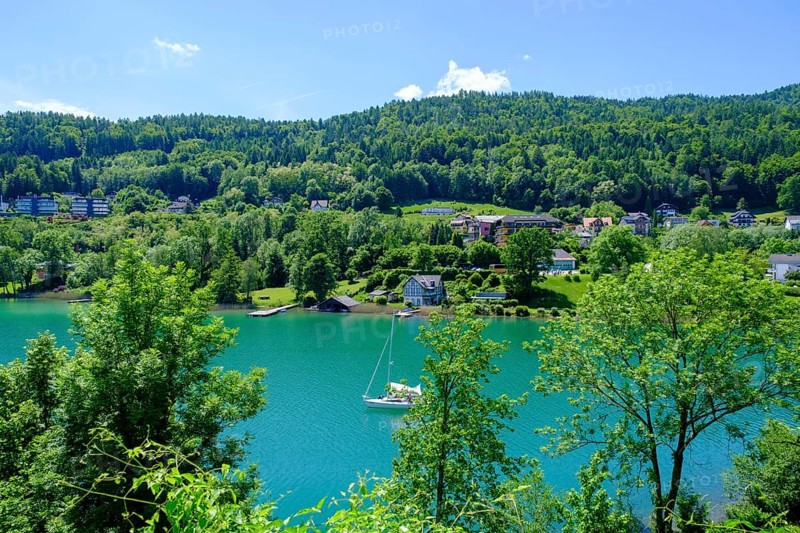 Maria Wörth pilgrimage church, on the southern shore of Lake Lake Wörth, Carinthia, Austria