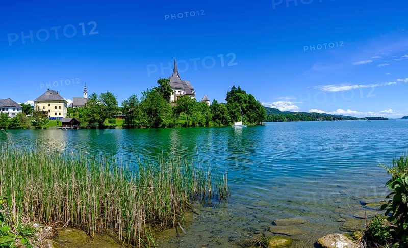 Maria Wörth pilgrimage church, on the southern shore of Lake Lake Wörth, Carinthia, Austria