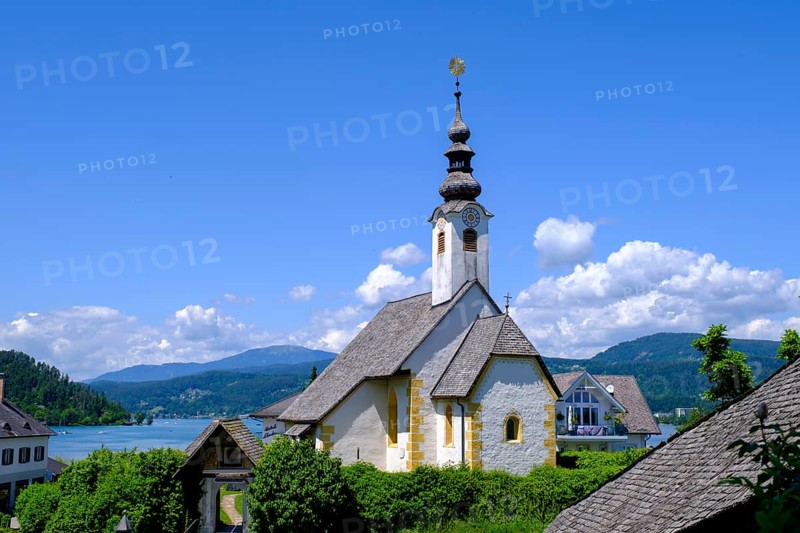 Rosenkranzkirche, pilgrimage church Maria Wörth, on Lake Lake Wörth, southern shore, Carinthia, Austria