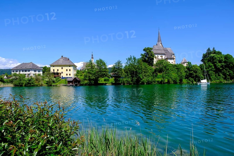Maria Wörth pilgrimage church, on the southern shore of Lake Lake Wörth, Carinthia, Austria