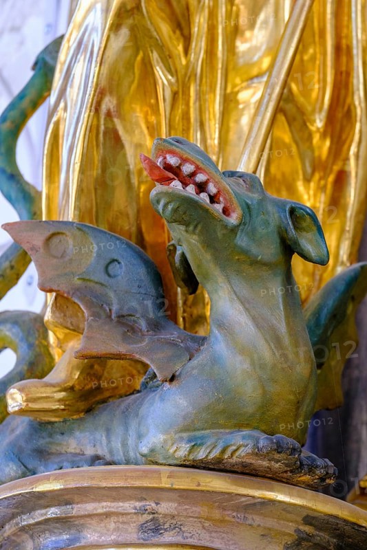 Dragon attribute, St Ottilia, parish church of St Kilian, Bad Heilbrunn, Upper Bavaria, Bavaria, Germany