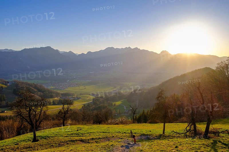 View from the Dandlbergalm, Roßholzen, Samerberg, Inntal, Upper Bavaria, Bavaria, Germany