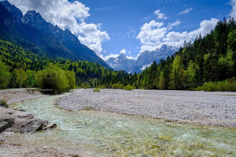 Pisnica stream at Jasna Lake in Triglav National Park, Kranjska Gora, Upper Carniola, Julian Alps, Slovenia