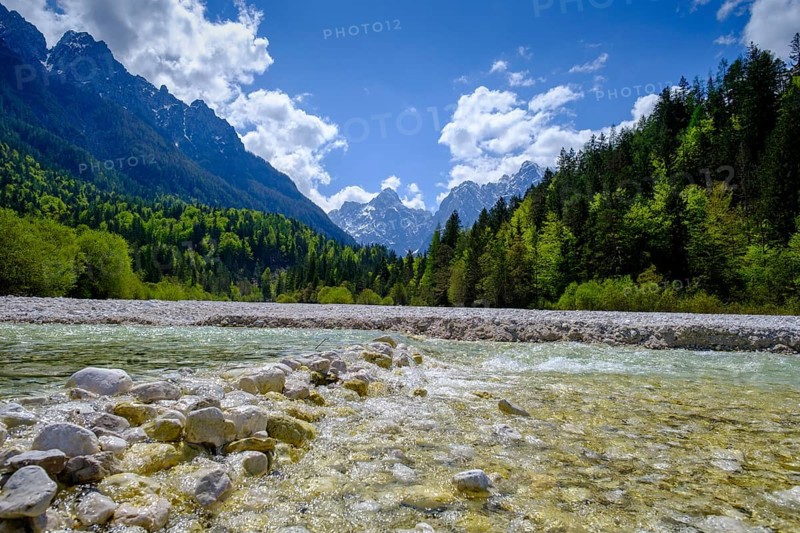 Pisnica stream at Jasna Lake in Triglav National Park, Kranjska Gora, Upper Carniola, Julian Alps, Slovenia