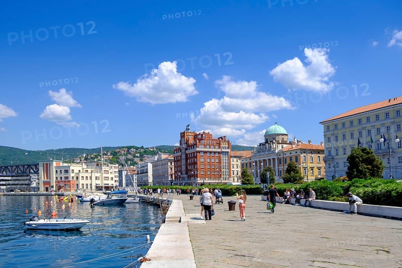 Riva del Mandracchio, waterfront promenade with old town centre, Trieste, Adriatic Sea, Friuli-Venezia Giulia region, Italy