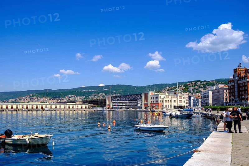 Old harbour, Porto Vecchio, pier, of Riva del Mandracchio, promenade, Trieste, Adriatic Sea, Friuli Venezia Giulia region, Italy