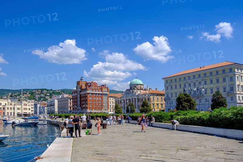 Riva del Mandracchio, waterfront promenade with old town centre, Trieste, Adriatic Sea, Friuli-Venezia Giulia region, Italy