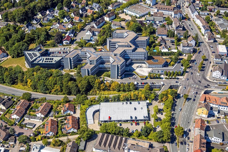 Aerial view, district house local administration, Lüdenscheid city, Lüdenscheid, Sauerland, North Rhine-Westphalia, Germany, authority, DE, Europe, aerial view, aerial photography, aerial photography, Märkischer Kreis, town hall, overview, bird's-eye view, overview