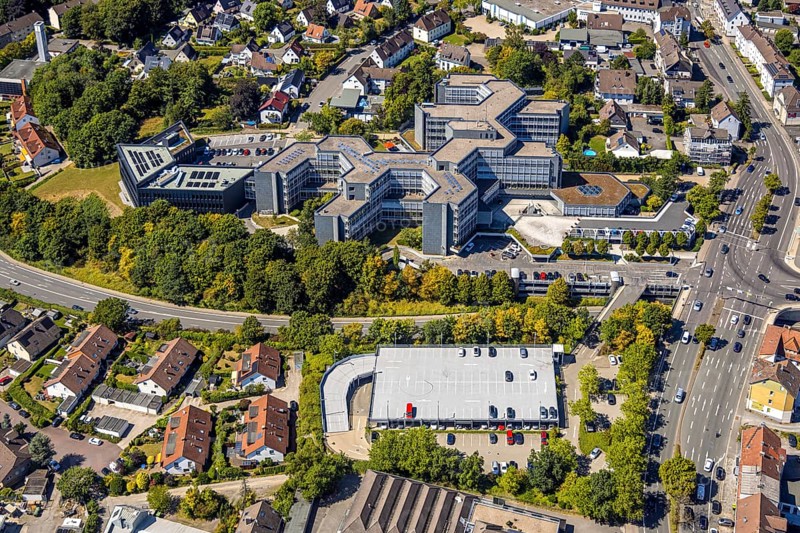 Aerial view, district house local administration, Lüdenscheid city, Lüdenscheid, Sauerland, North Rhine-Westphalia, Germany, authority, DE, Europe, aerial view, aerial photography, aerial photography, Märkischer Kreis, town hall, overview, bird's-eye view, overview