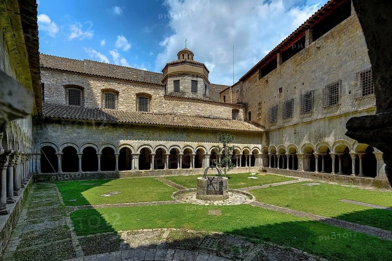 Cloister, Cathedral of Santa Maria of Gerona, Catedral Santa Maria de Girona, Girona, Cataluña, Gerona, Catalonia, Spain, Cataluña, Europe, aerial view, birds-eyes view, aerial photography, aerial photography, overview, overview, bird's eye view