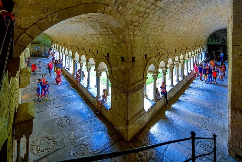 Cloister, Cathedral of Santa Maria of Gerona, Catedral Santa Maria de Girona, Girona, Cataluña, Gerona, Catalonia, Spain, Cataluña, Europe, aerial view, birds-eyes view, aerial photography, aerial photography, overview, overview, bird's eye view