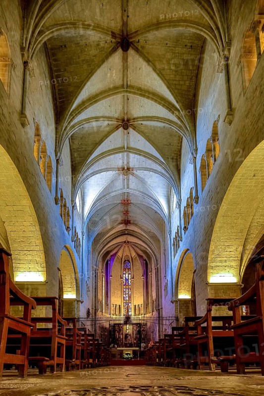 Nave of the church Sant Feliu, Sant Felix, Girona, Cataluña, Gerona, Catalonia, Spain, Cataluña, Europe, aerial view, birds-eyes view, aerial photography, aerial photography, overview, overview, bird's eye view