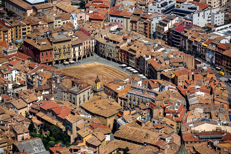 Old town, Placa Major, market place of Vic, Vic, Costa Brava, Catalonia, Spain, Europe, aerial view, birds-eyes view, aerial photography, aerial photography, overview, overview, bird's eye view, aerial photos of Spain