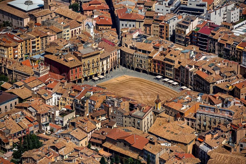 Old town, Placa Major, market place of Vic, Vic, Costa Brava, Catalonia, Spain, Europe, aerial view, birds-eyes view, aerial photography, aerial photography, overview, overview, bird's eye view, aerial photos of Spain