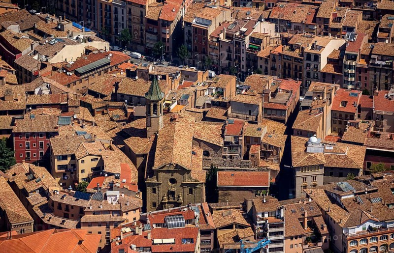 Church at Carrer de Sant Sadurni, old town, Vic, Costa Brava, Catalonia, Spain, Europe, aerial view, birds-eyes view, aerial photography, aerial photography, overview, overview, bird's eye view, aerial photos of Spain